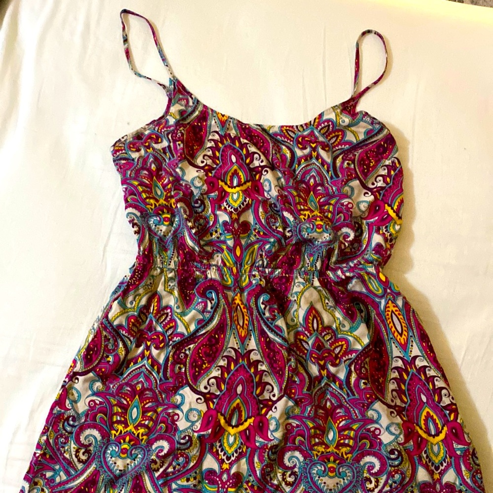 Colorful paisley spaghetti strap mini dress